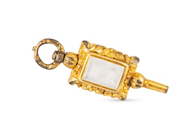 Lot 97 - A 19TH CENTURY ROLLED GOLD FOB, the carnelian...