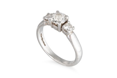 Lot 53 - A THREE STONE DIAMOND RING, mounted in...