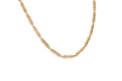 Lot 60 - A 9CT YELLOW GOLD TROMBONE LINK NECKLACE, 27 .g