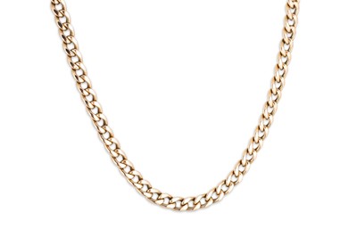 Lot 119 - A FLAT CURB LINK NECKCHAIN, 9ct gold, 11.4 g.