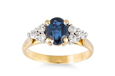 Lot 234 - A SAPPHIRE AND DIAMOND CLUSTER RING, mounted...