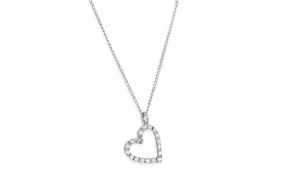 Lot 38 - A DIAMOND HEART SHAPED PENDANT, mounted in...