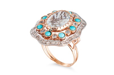Lot 41 - AN AQUAMARINE, TURQUOISE AND DIAMOND CLUSTER...