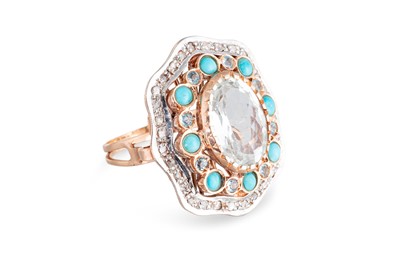Lot 41 - AN AQUAMARINE, TURQUOISE AND DIAMOND CLUSTER...