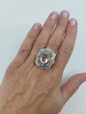 Lot 41 - AN AQUAMARINE, TURQUOISE AND DIAMOND CLUSTER...