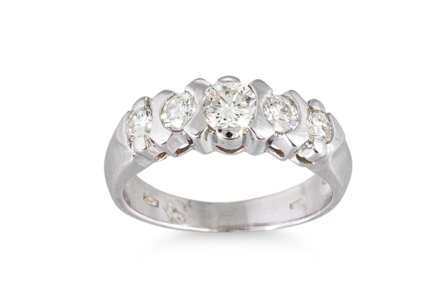 Lot 123 - A VINTAGE FIVE STONE DIAMOND RING, the...