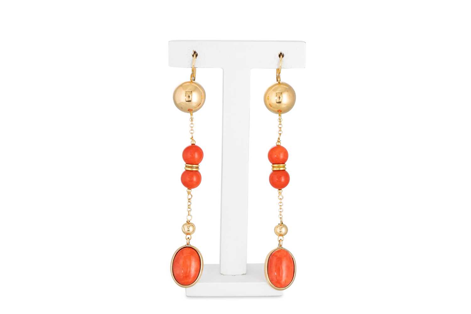 Lot 153 - A PAIR OF CORAL DROP EARRINGS, comprising 18ct...