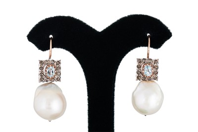 Lot 154 - A PAIR OF DIAMOND, AQUAMARINE AND PEARL...