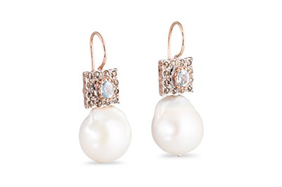 Lot 154 - A PAIR OF DIAMOND, AQUAMARINE AND PEARL...