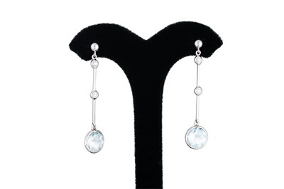 Lot 155 - A PAIR OF AQUAMARINE AND DIAMOND DROP EARRINGS,...