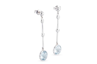 Lot 155 - A PAIR OF AQUAMARINE AND DIAMOND DROP EARRINGS,...