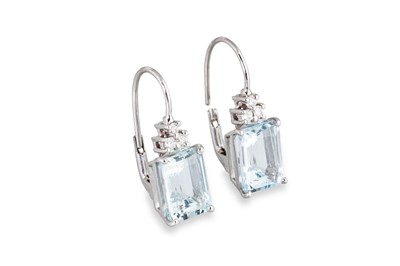 Lot 156 - A PAIR OF DIAMOND AND AQUAMARINE EARRINGS, the...