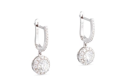 Lot 168 - A PAIR OF DIAMOND DROP CLUSTER EARRINGS, the...