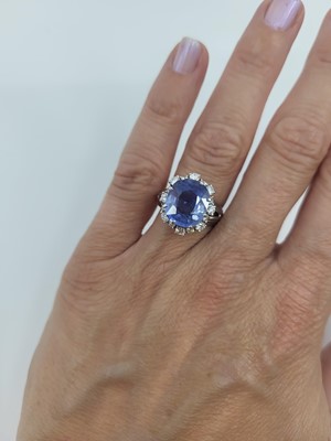 Lot 169 - A SAPPHIRE AND DIAMOND CLUSTER RING, mounted...