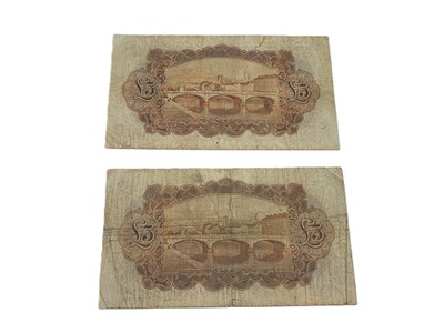 Lot 424 - A PAIR OF IRISH PLOUGHMAN £5 BANKNOTES,...