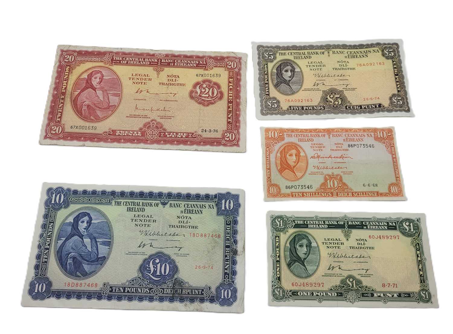 Lot 426 - A SET OF FIVE LADY LAVERY IRISH BANKNOTES, 10/-...