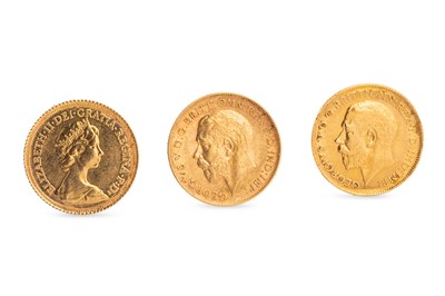 Lot 430 - 3 X HALF GOLD SOVEREIGN ENGLISH COINS, EF 1912,...