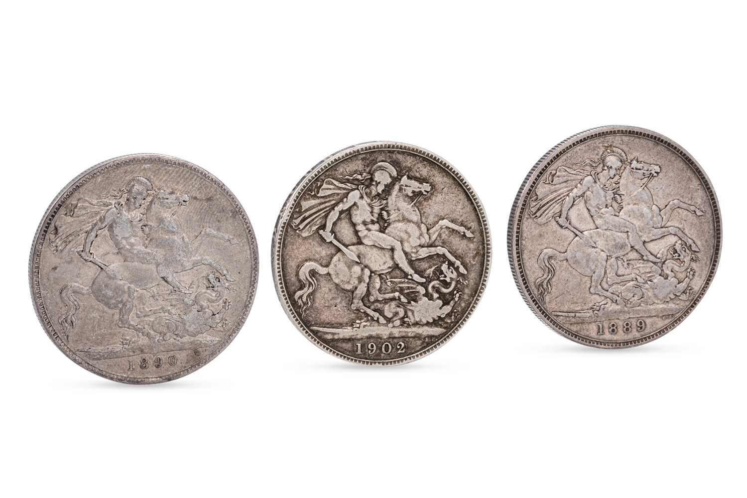 Lot 434 - 3 X SILVER CROWN ENGLISH COINS, 1889, 1890 &...
