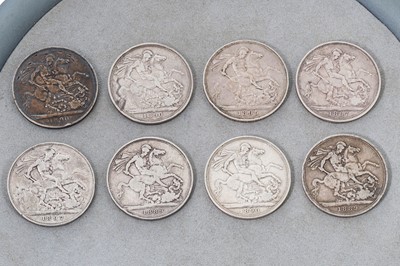 Lot 435 - 8 X VICTORIA SILVER CROWN COINS, 1887-1897,...