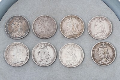 Lot 435 - 8 X VICTORIA SILVER CROWN COINS, 1887-1897,...