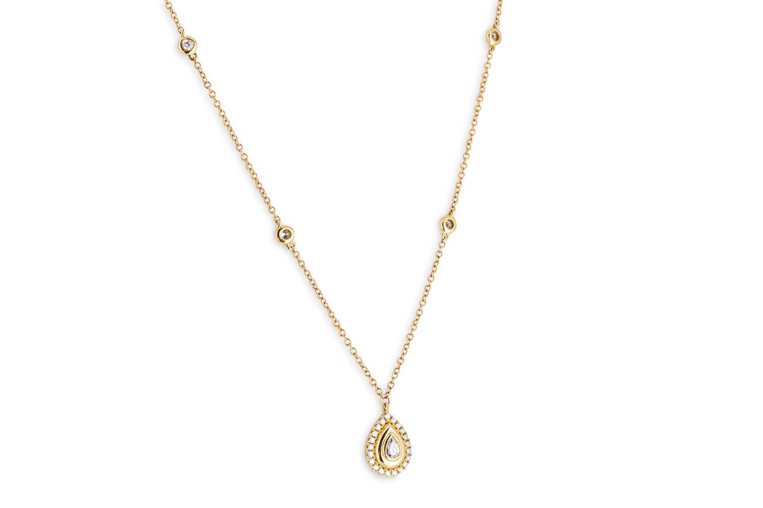 Lot 136 - A DIAMOND CLUSTER PENDANT, the pear shaped...