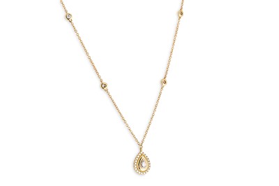 Lot 136 - A DIAMOND CLUSTER PENDANT, the pear shaped...
