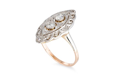 Lot 140 - A VINTAGE DIAMOND SET NAVETTE RING, of...