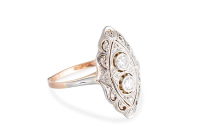 Lot 140 - A VINTAGE DIAMOND SET NAVETTE RING, of...