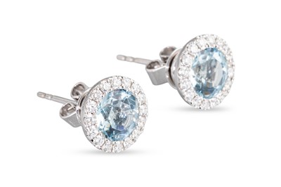 Lot 184 - A PAIR OF AQUAMARINE AND DIAMOND CLUSTER...