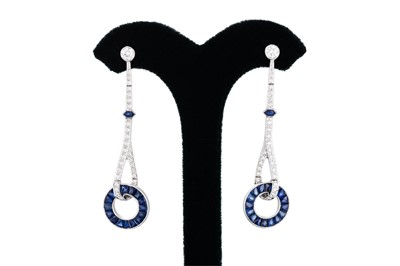 Lot 260 - A PAIR OF ART DECO STYLE SAPPHIRE AND DIAMOND...