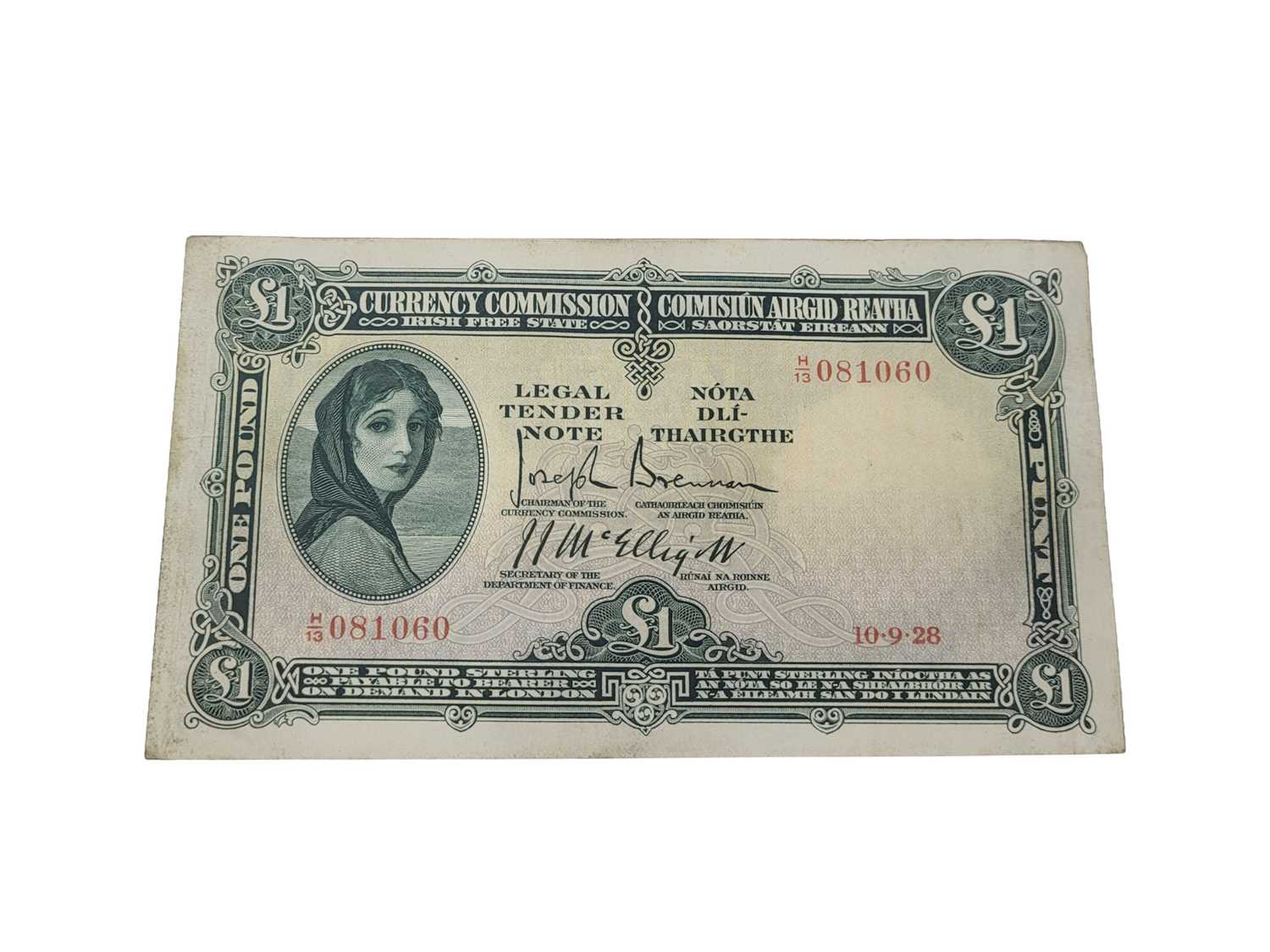 Lot 482 - A 1928 IRISH £1 BANKNOTE LADY LAVERY, very...