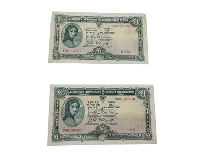 Lot 483 - A PAIR OF IRISH LADY LAVERY £1 BANKNOTES, 16.7....