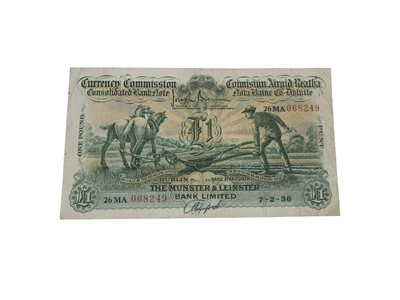 Lot 485 - A 1936 £1 PLOUGHMAN IRISH BANKNOTE, Munster &...