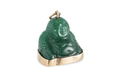 Lot 279 - A CARVED BUDDHA, with a 9ct yellow gold mount,...