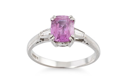 Lot 429 - A PINK SAPPHIRE AND DIAMOND RING, the oval...