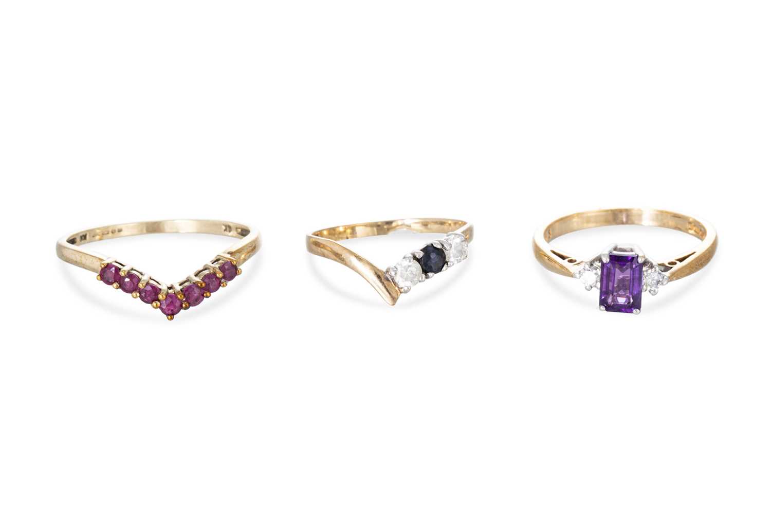 Lot 2 - A GOLD CROSS-OVER RING, size J-K, together...