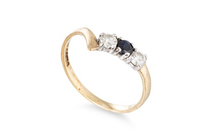 Lot 2 - A GOLD CROSS-OVER RING, size J-K, together...