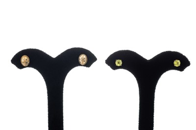 Lot 6 - TWO PAIRS OF GOLD EARRINGS, one set with peridot