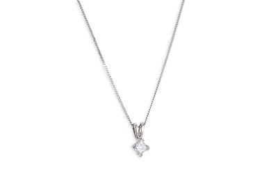 Lot 9 - A DIAMOND SET PENDANT, the princess cut...