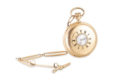 Lot 470 - AN ANTIQUE SWISS HALF HUNTER 18CT GOLD POCKET...
