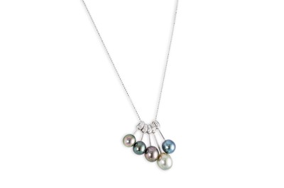 Lot 50 - A PEARL AND DIAMOND NECKLACE, comprising five...