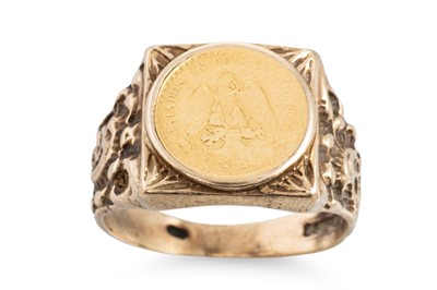 Lot 111 - A 22CT GOLD 2 PESO MEXICAN COIN, mounted in a...