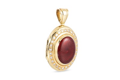 Lot 114 - AN ENAMEL AND DIAMOND SET LOCKET, the red...