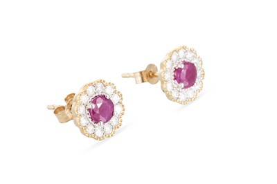 Lot 16 - A PAIR OF RUBY AND DIAMOND CLUSTER EARRINGS,...