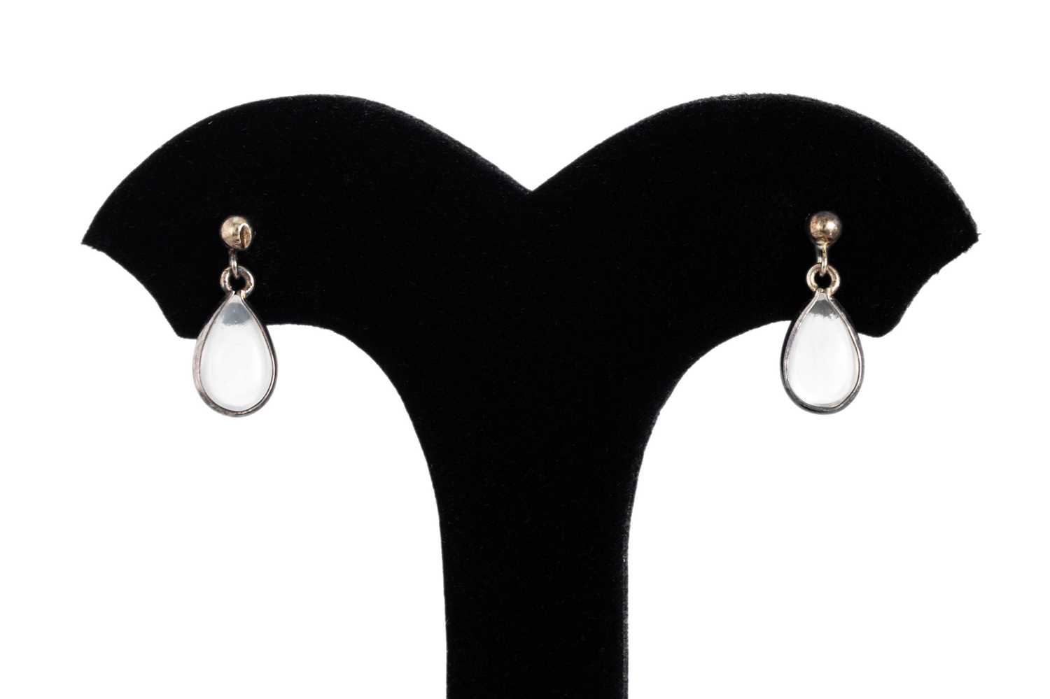 Lot 17 - A PAIR OF MOONSTONE DROP EARRINGS, the...