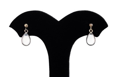 Lot 17 - A PAIR OF MOONSTONE DROP EARRINGS, the...