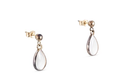 Lot 17 - A PAIR OF MOONSTONE DROP EARRINGS, the...