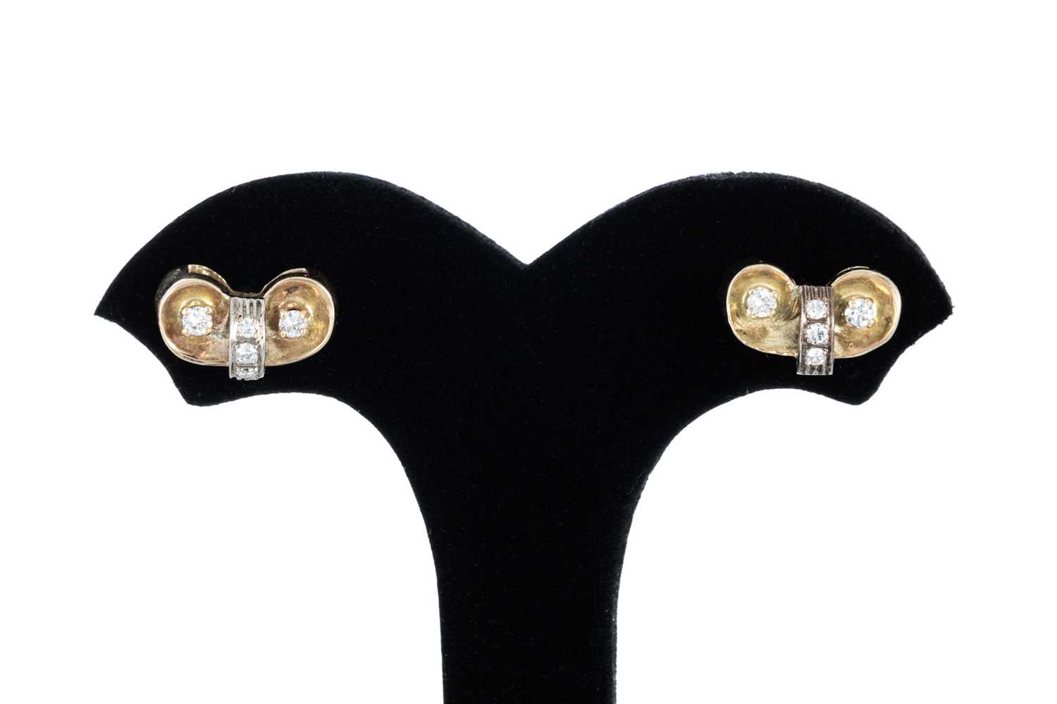 Lot 37 - A PAIR OF DIAMOND SET EARRINGS, of shaped form,...