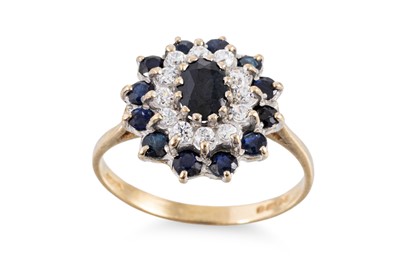 Lot 38 - A SAPPHIRE AND STONESET CLUSTER RING, mounted...
