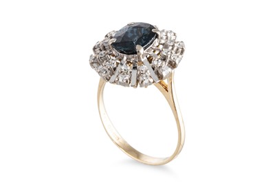 Lot 46 - A DIAMOND AND SAPPHIRE CLUSTER RING, the oval...